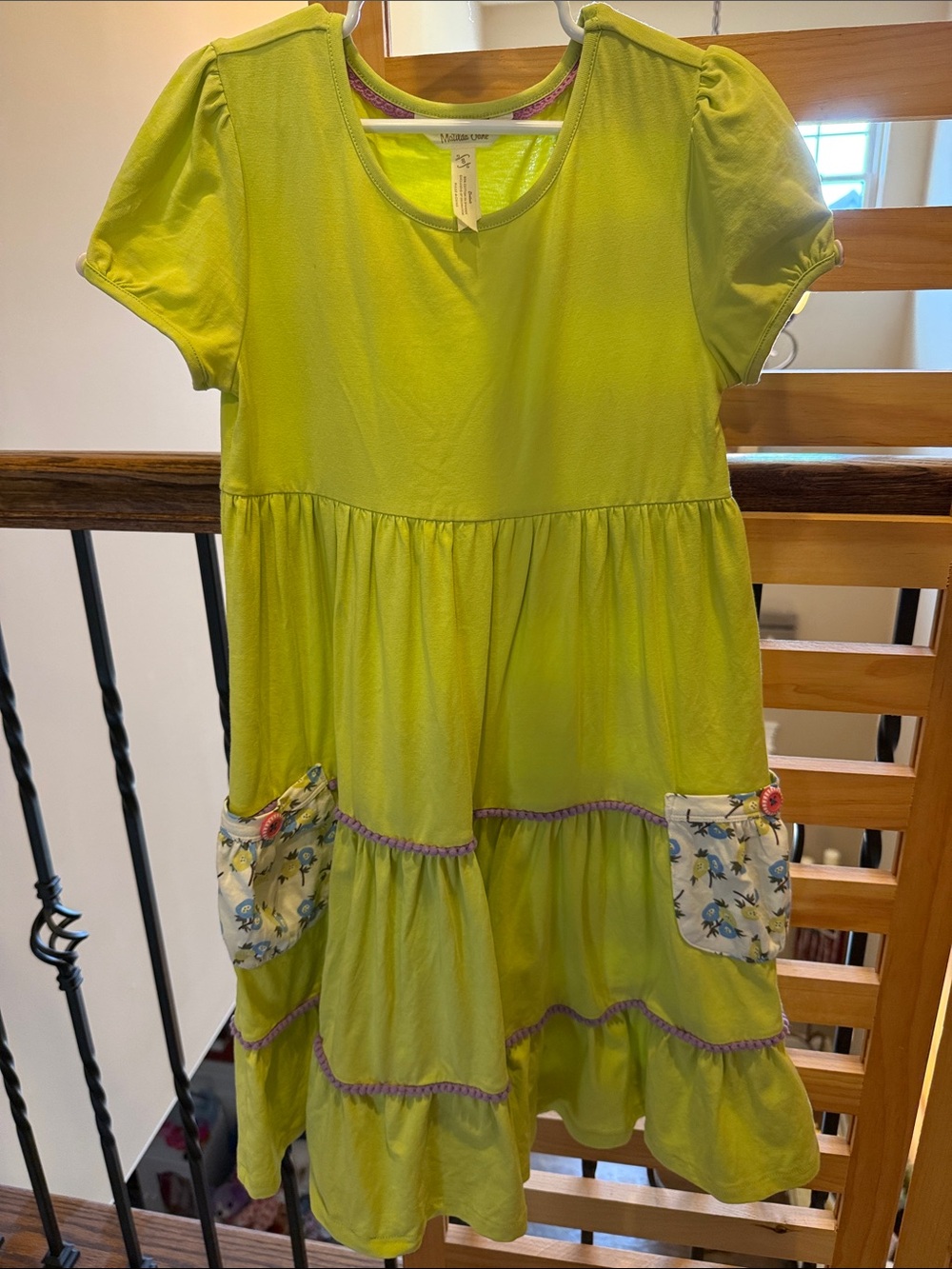 Matilda Jane Lime Green Tiered Dress with Floral Pockets